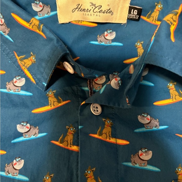 Henri Costa Teal Shirt with Playful Surfing Dog Pattern - Picture 3 of 5